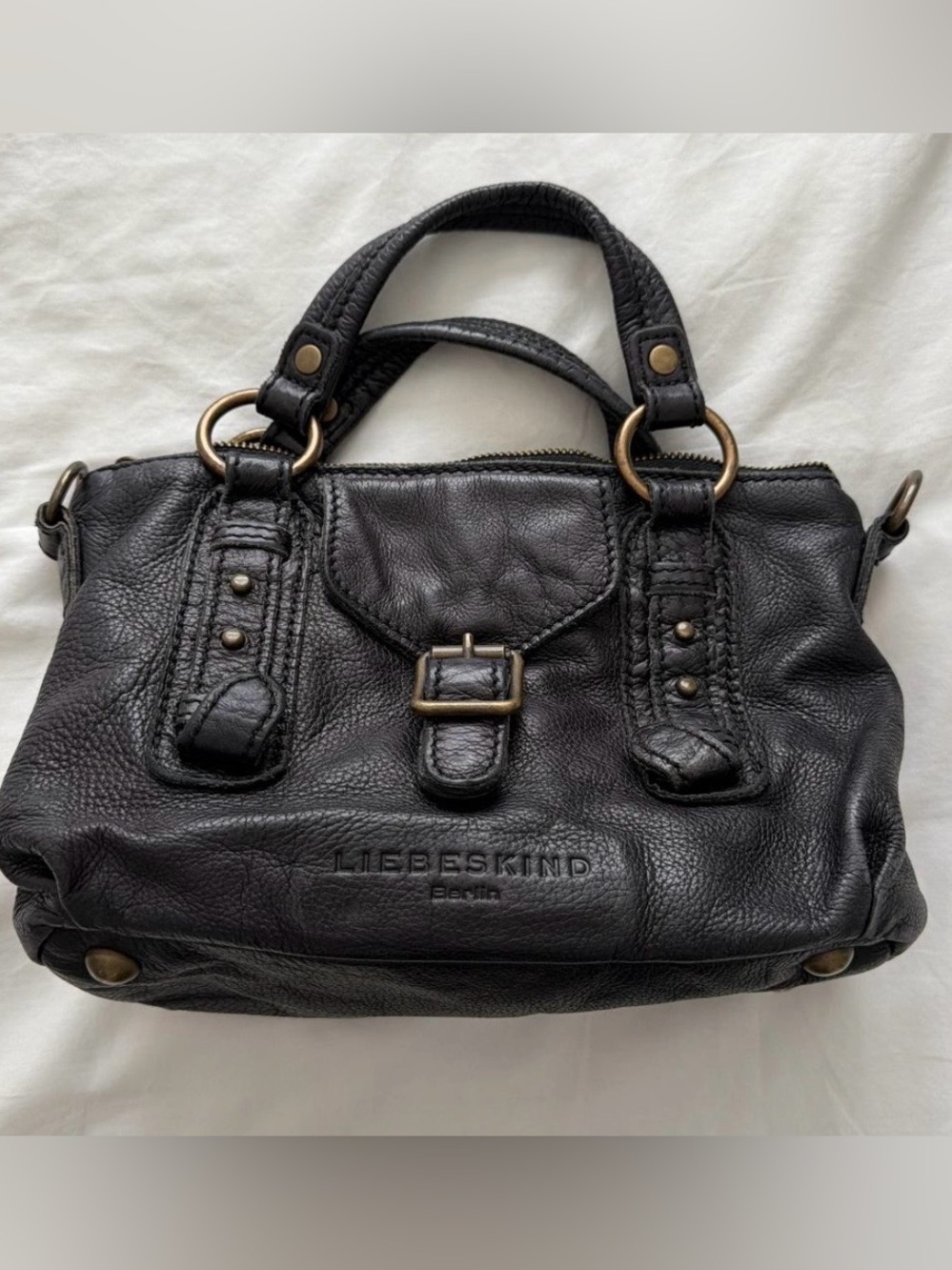 Liebeskind Black Leather Satchel with Brass Hardware